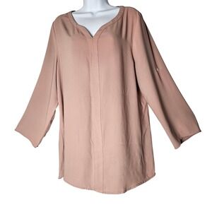 ARTIZARA Women's Blush Pink V Neck Roll Tab Sleeve Tunic Top Plus Size XXL